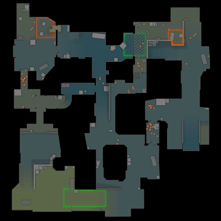 Dust II CS2 radar with professional utility landing positions