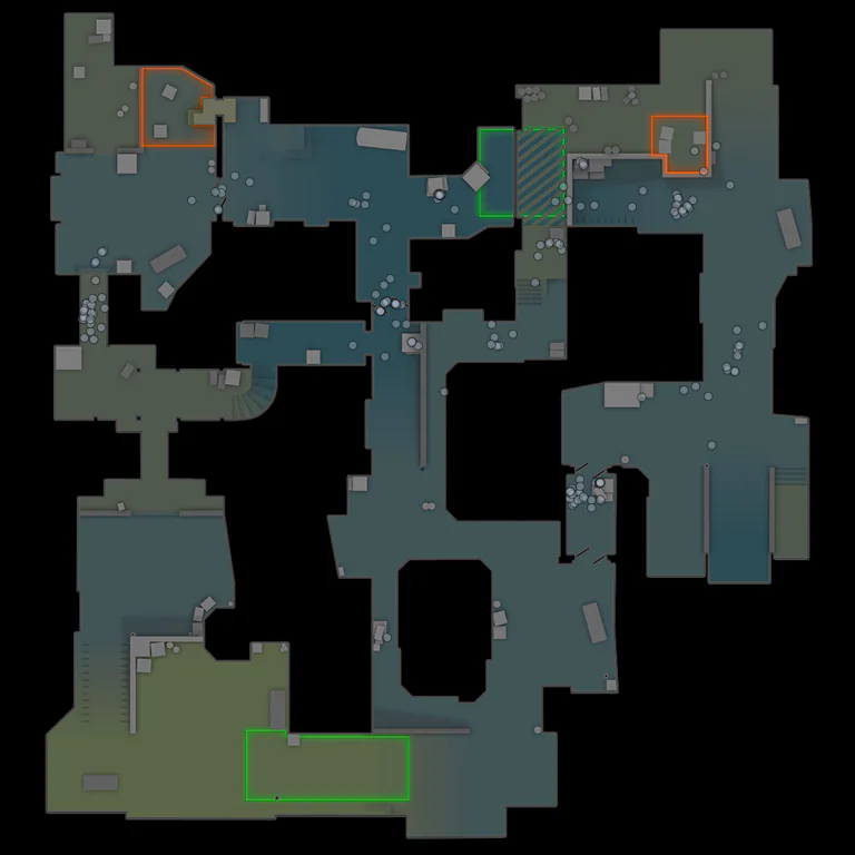 Dust II CS2 radar with professional utility landing positions